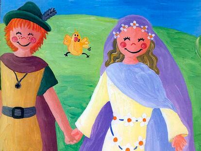 Ilustración de Alicia Ginebreda del volumen <i>Robin Hood,</i> de la colección Mis Primeros Clásicos.
