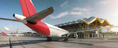 Un avi&oacute;n de Iberia en el aeropuerto 