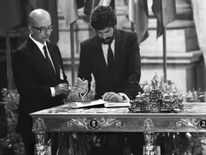 Firma del Tratado de Adhesión de España a la Comunidad Europea.