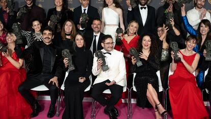  Fotografía de familia de los galardonados en la ceremonia de entrega de la 38 edición de los Premios Goya celebrada este sábado en Valladolid.