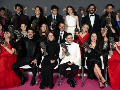  Fotografía de familia de los galardonados en la ceremonia de entrega de la 38 edición de los Premios Goya celebrada este sábado en Valladolid.