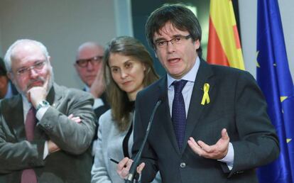 El expresidente de la Generalitat Carles Puigdemont en una rueda de prensa en Bruselas.