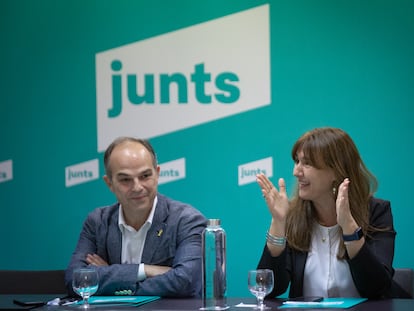 La líder de Junts, Laura Borràs, y el secretario general del partido, Jordi Turull, en una imagen de archivo.