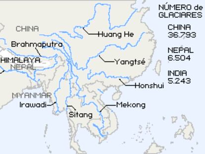 Ríos afectados por el deshielo del Himalaya