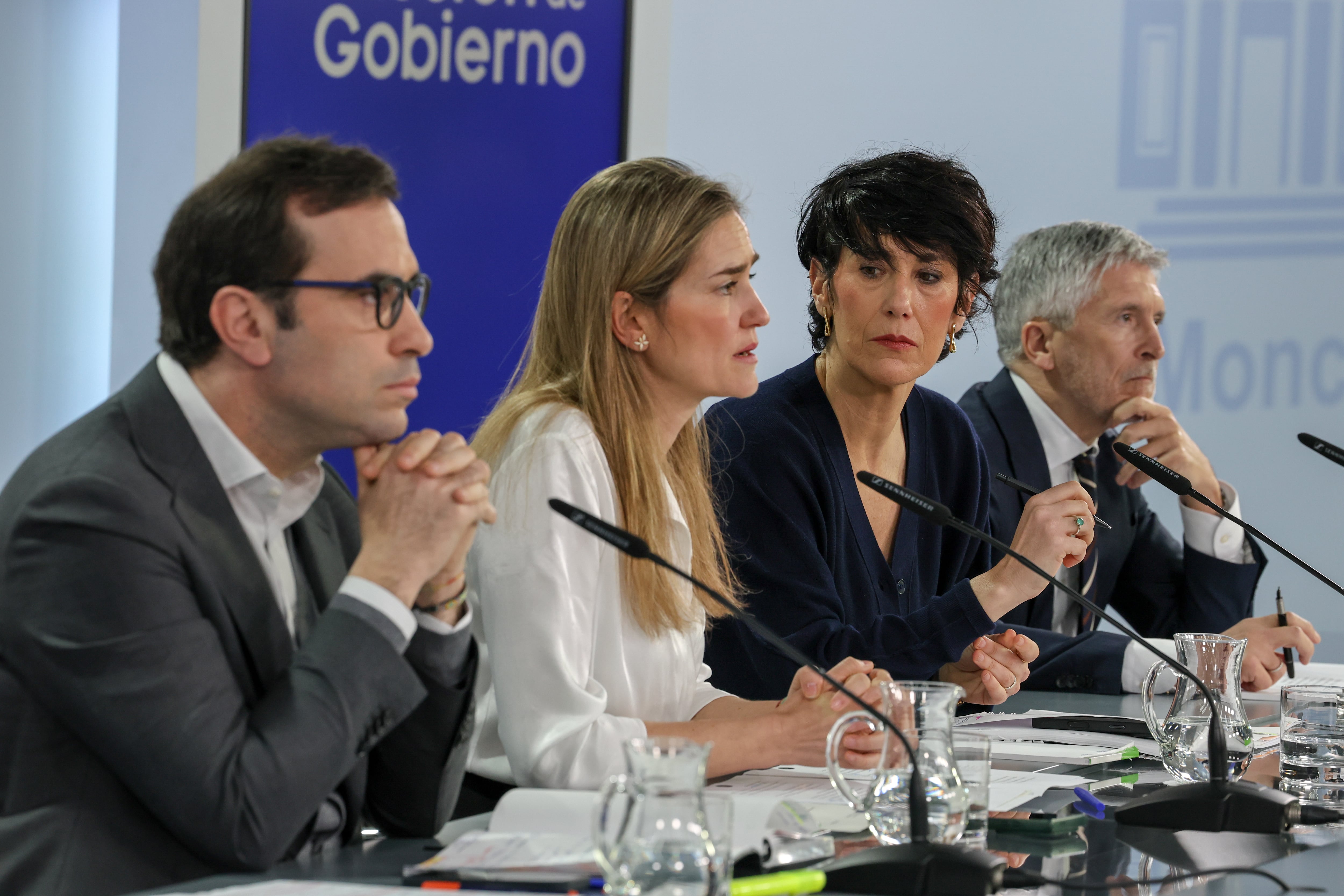 Rueda de prensa después del Consejo de Ministros en la que participan Carlos Cuerpo, Sara Aagesen, Elma Saiz y Fernando Grande-Marlaska, este martes.