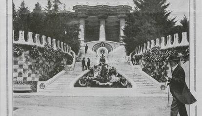 El primer comte de G&uuml;ell, Eusebi G&uuml;ell, als jardins de casa seva, al Park G&uuml;ell.