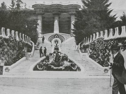 El primer comte de G&uuml;ell, Eusebi G&uuml;ell, als jardins de casa seva, al Park G&uuml;ell.