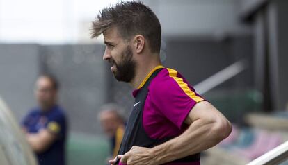 Piqué, en un entrenament a la Ciutat Esportiva del Barça.