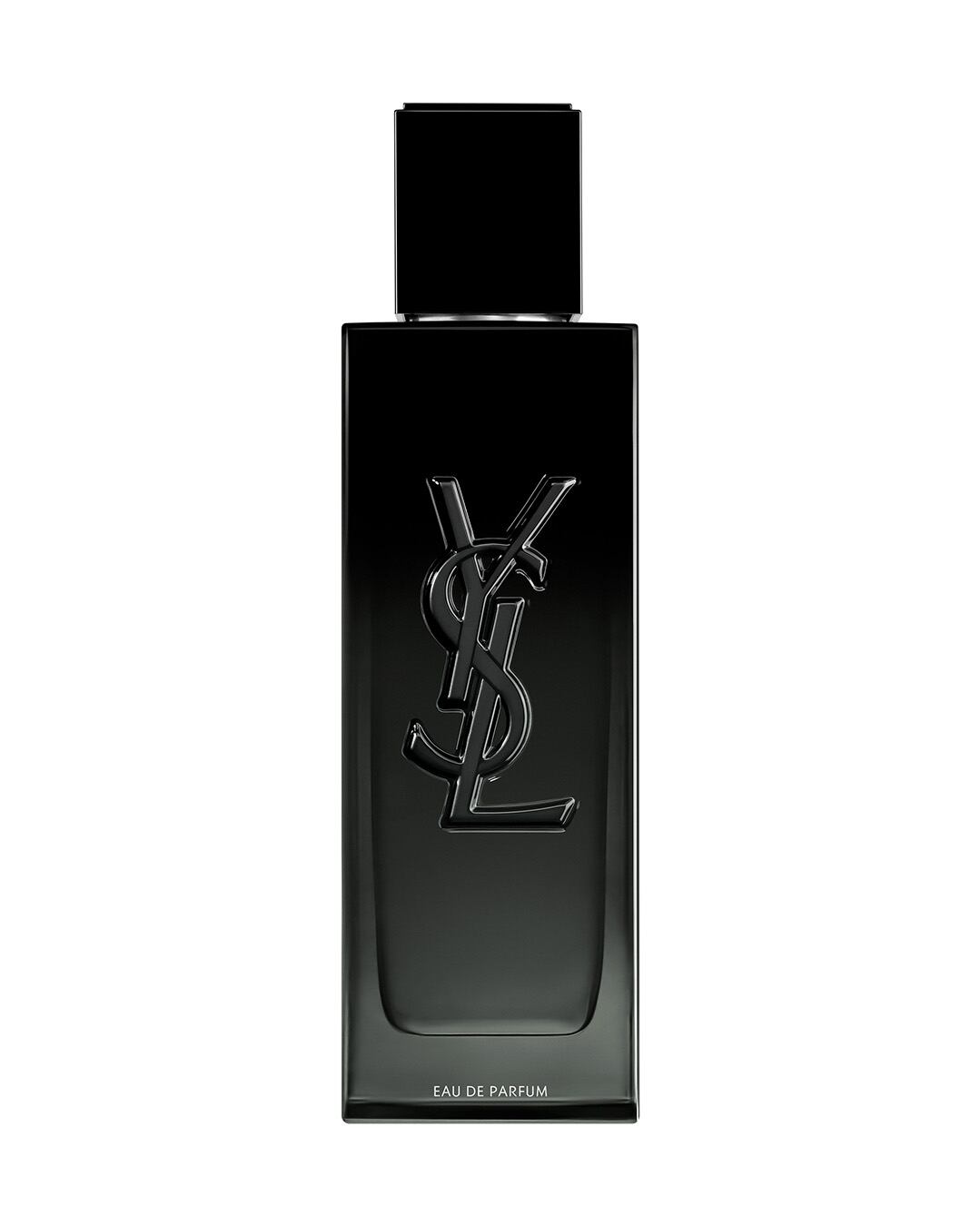El frasco vertical de vidrio teñido en negro de MYSLF, de Yves Saint Laurent Beauty.