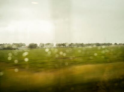 Views from the train on a rainy day in Belgium, near Brussels.