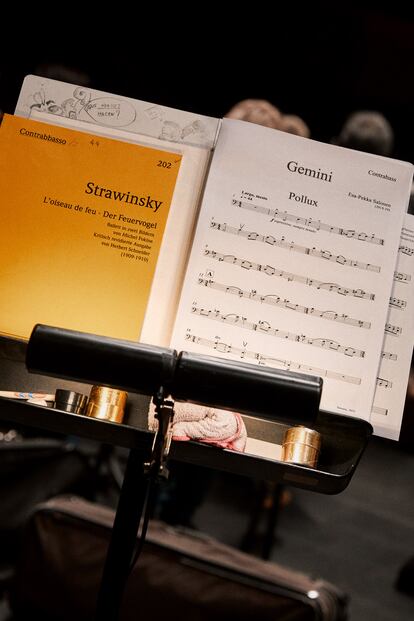 Orquesta Sinfónica de Galicia. En la imagen, la partitura de La
consagración de la primavera, de Stravinski, que estaban ensayando.