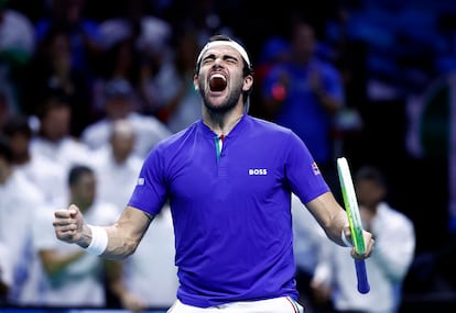 Berrettini celebra la victoria ante Kokkinakis en el Martn Carpena de Mlaga.