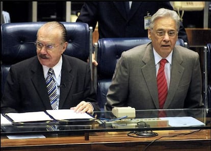 FHC e Sarney nas comemorações dos 15 anos do Real.