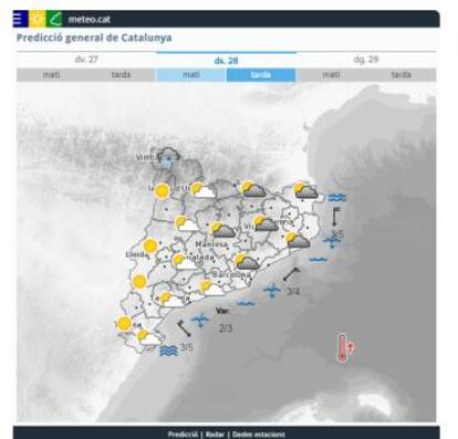 Predicció meteològica del dissabte a la tarda.