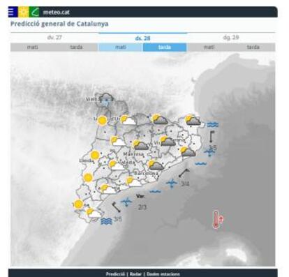 Predicci&oacute; meteol&ograve;gica del dissabte a la tarda. 