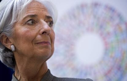 La directora gerent de l'FMI, Christine Lagarde, a la roda de premsa de la reunió de primavera del Fons.