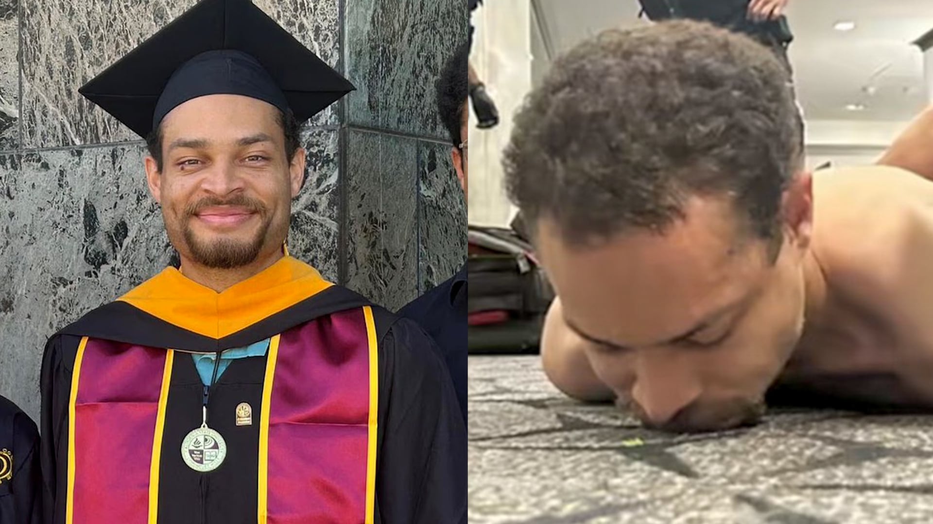 El profesor Cole Allen, al ser detenido y en una imagen anterior.