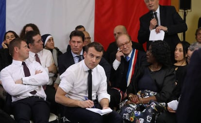 Emmanuel Macron, en el acto de este lunes en Évry-Courcouronnes.