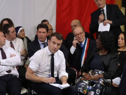 Emmanuel Macron, en el acto de este lunes en Évry-Courcouronnes.