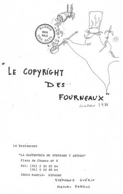 CARTA DE LA GASTROTECA EN 1986, EN LA QUE SE ALUDE A LOS DERECHOS DE AUTOR / CAPEL