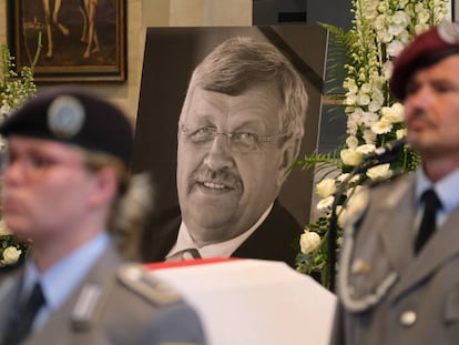 Imagen del funeral del político conservador asesinado Walter Lübcke el pasado jueves en Kassel, al oeste de Alemania. 