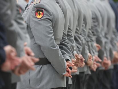 German soldiers on parade in front of the Ministry of Defense in Berlin, April 11.