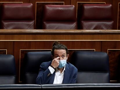 El vicepresidente Pablo Iglesias, líder de Podemos, este miércoles en el Congreso.