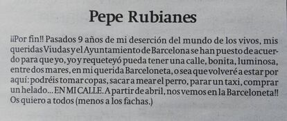 L'esquela d''El Periódico'.