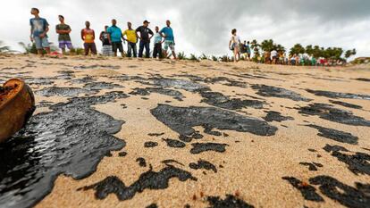 Un grupo de trabajo participa en las acciones de limpieza del petróleo en la Costa dos Corais. 