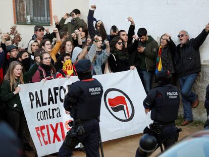 Members of CDR block a street.