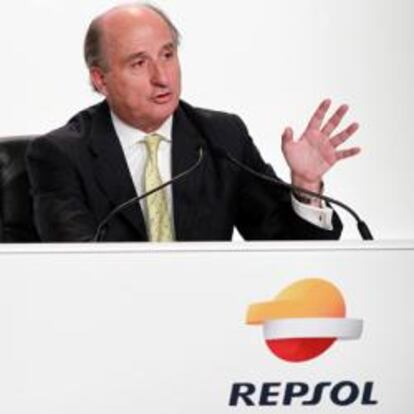 Antonio Brufau, presidente de Repsol, en la junta de accionistas de la compañía