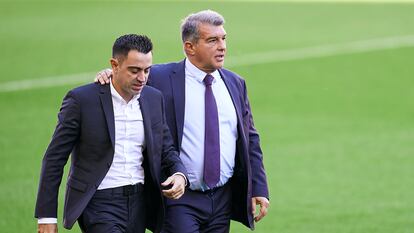 Xavi y Laporta, entrenador y presidente del Barça.