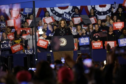 Kamala Harris during her final rally in Philadelphia.