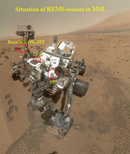 'Curiosity' tira selfies regularmente, e neste você pode apreciar o instrumento REMS, uma estação meteorológica de fabricação espanhola. As selfies servem para (além do robô se gabar de estar onde ninguém pisou antes) verificar o estado geral do rover, especialmente para controlar a quantidade de poeira acumulada ou verificar o desgaste das rodas. As rodas do 'Curiosity' tornaram-se muito finas para o solo coberto de pedras afiadas no lago Gale, e elas sofreram desgaste severo nesses 2000 sóis. A broca também ficou inutilizada por mais de um ano (terrestre), e só recentemente sua funcionalidade foi parcialmente recuperada. Além disso, um dos sensores REMS foi danificado durante o pouso, mas mesmo assim forneceu uma enorme quantidade de dados sobre a atmosfera marciana. Ninguém disse que era fácil operar um rover em outro mundo por mais de 5 anos. No entanto, a missão continua sendo um dos maiores sucessos da história da exploração espacial. Neste link (https://mars.nasa.gov/msl/mission/whereistherovernow/) você pode verificar a rota do rover e sua localização atual.