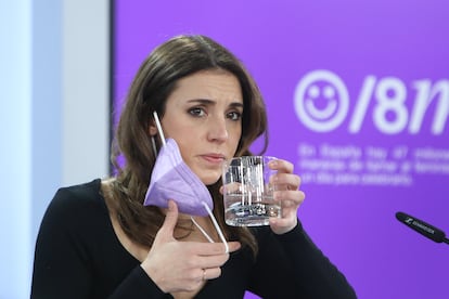 La ministra de Igualdad, Irene Montero, en una comparecencia el 8 de marzo de 2022, en Madrid.