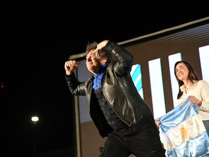 Javier Milei durante su cierre de campaña en Córdoba, Argentina.