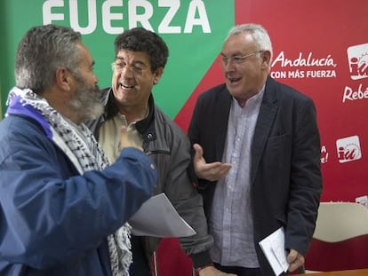 Sánchez Gordillo, Valderas y Cayo Lara, el jueves en Sevilla.