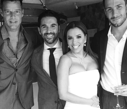 Ricki Martin y su pareja, junto a Eva Longoria y su ya marido en la boda de la actriz.