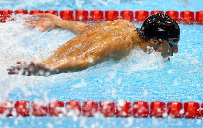 Phelps en la final de los 100 metros mariposa de los Juegos de Londres donde ganó la medalla de oro.