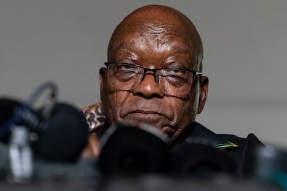 El expresidente sudafricano Jacob Zuma, en una rueda de prensa el pasado domingo.