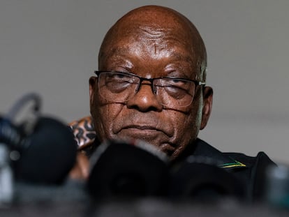 El expresidente sudafricano Jacob Zuma, en una rueda de prensa el pasado domingo.