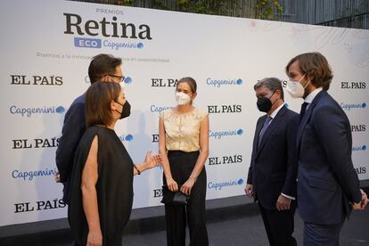 Desde la izquierda, la directora de EL PAÍS, Pepa Bueno; el presidente de PRISA, Joseph Oughourlian, la secretaria de Estado de Energía, Sara Aagesen; el consejero delegado de Capgemini, Luis Abad, y el vicepresidente de PRISA, Rosauro Varo.