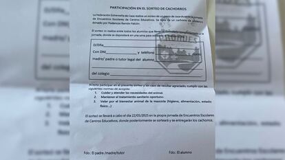 Fotografía cedida del formulario de participación en la rifa.