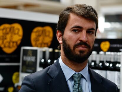 El vicepresidente de la Junta de Castilla y León, Juan García-Gallardo, durante una presentación de productos alimenticios de su comunidad en Las Rozas (Madrid), este viernes.