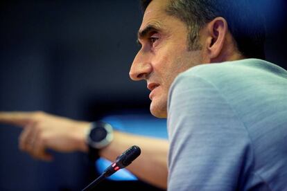 Ernesto Valverde, durante la rueda de prensa previa al primer partido de liga.