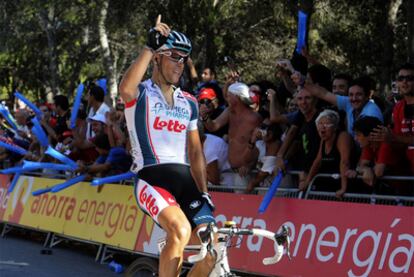 Philippe Gilbert, al llegar a meta tras ganar la tercera etapa de la Vuelta.