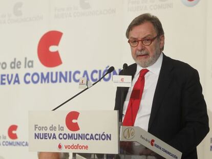 Juan Luis Cebrián, ayer, en el Foro Nueva Comunicación celebrado en Madrid.