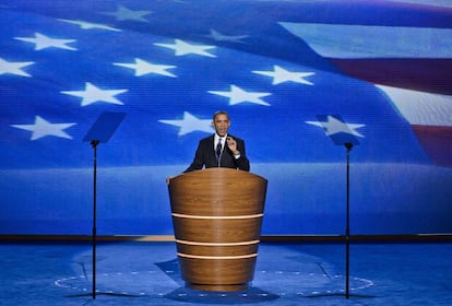 Barack Obama en el auditorio Time Warner Arena de Charlotte, Carolina del Norte.