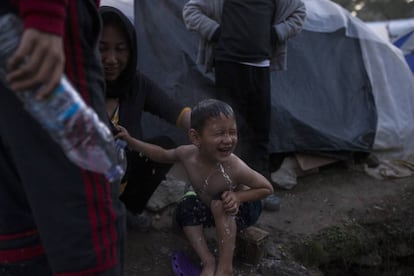 Refugiados en el campo de Moria, en la isla griega de Lesbos.