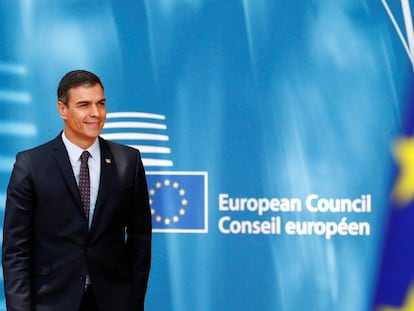 Pedro Sánchez,a su llegada a la cumbre de Bruselas de este martes.